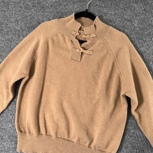 Womens Knit Sweater Tan Brown‎ Mock Neck Pullover Long Sleeve Minimalist Cozy